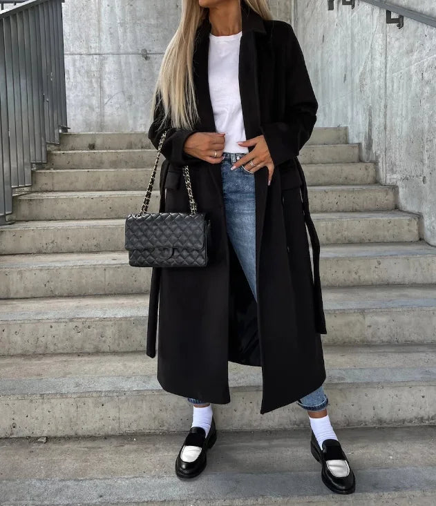 Riana Manteau Long d’Hiver Femme – Chaud Ceinturé avec Style Croisé Classique