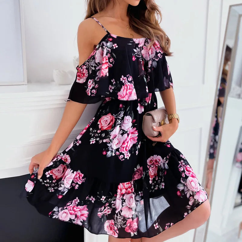 Catalina Robe d’Été Femme – Robe Fleurie avec Encolure Épaules Dénudées & Look Romantique