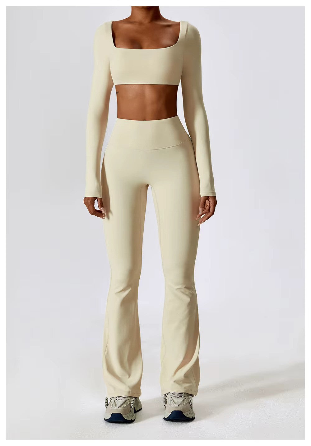 Zestaw sportowy dla kobiet Leila – przewiewny strój do jogi i fitnessu z rozszerzanymi legginsami i dopasowaną górą 