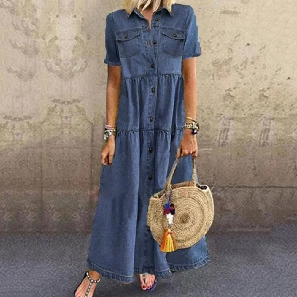 Damesjurk Rebecca – Comfortabele Denimjurk met Volants, Corrigerend Effect & Luxe Uiterlijk