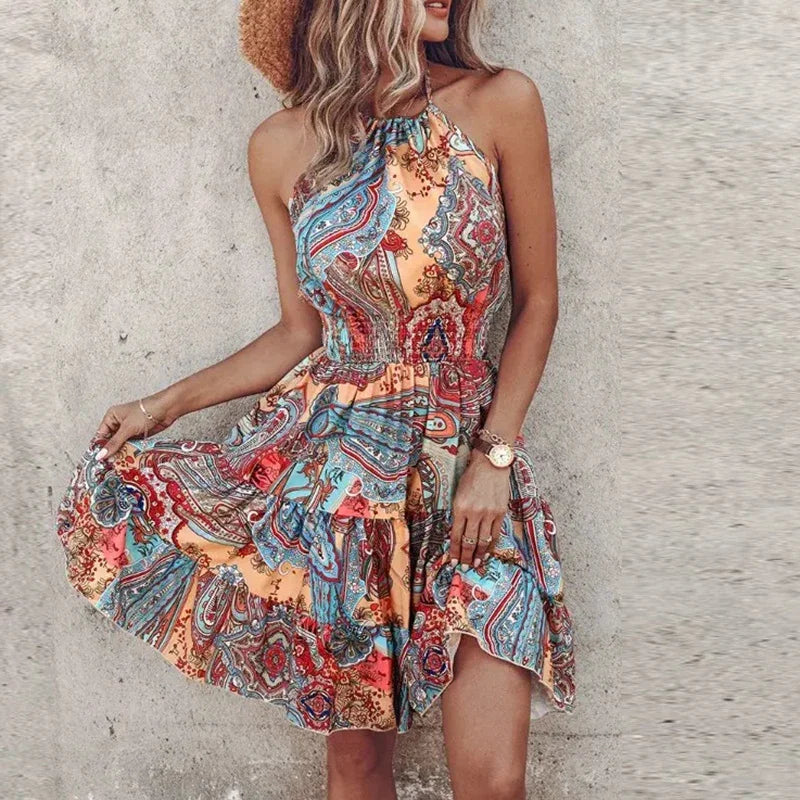 Jocea Robe Courte Femme – Robe d’Été Bohème Aérienne avec Imprimé Coloré & Coupe Confortable