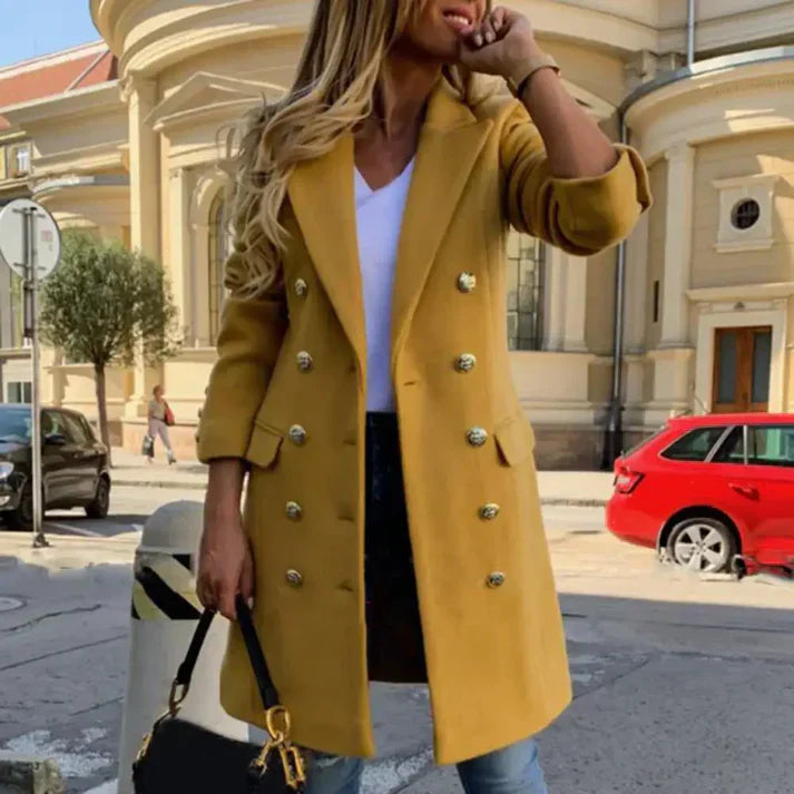 Ariana Manteau Long Femme – Coupe Classique Boutonnée avec Poches Latérales & Style Quotidien