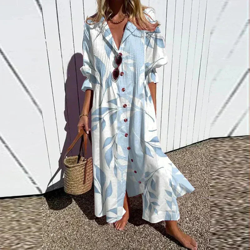 Melissa Robe Longue Bohème Femme – Dyb V-hals, Flydende og Let Silhuet til Sommeren