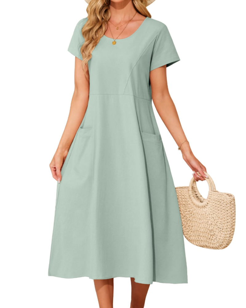 Sussie Maxikleid Damen Baumwolle – Sommerkleid mit Rundhalsausschnitt, weiter Schnitt & bequemen Taschen