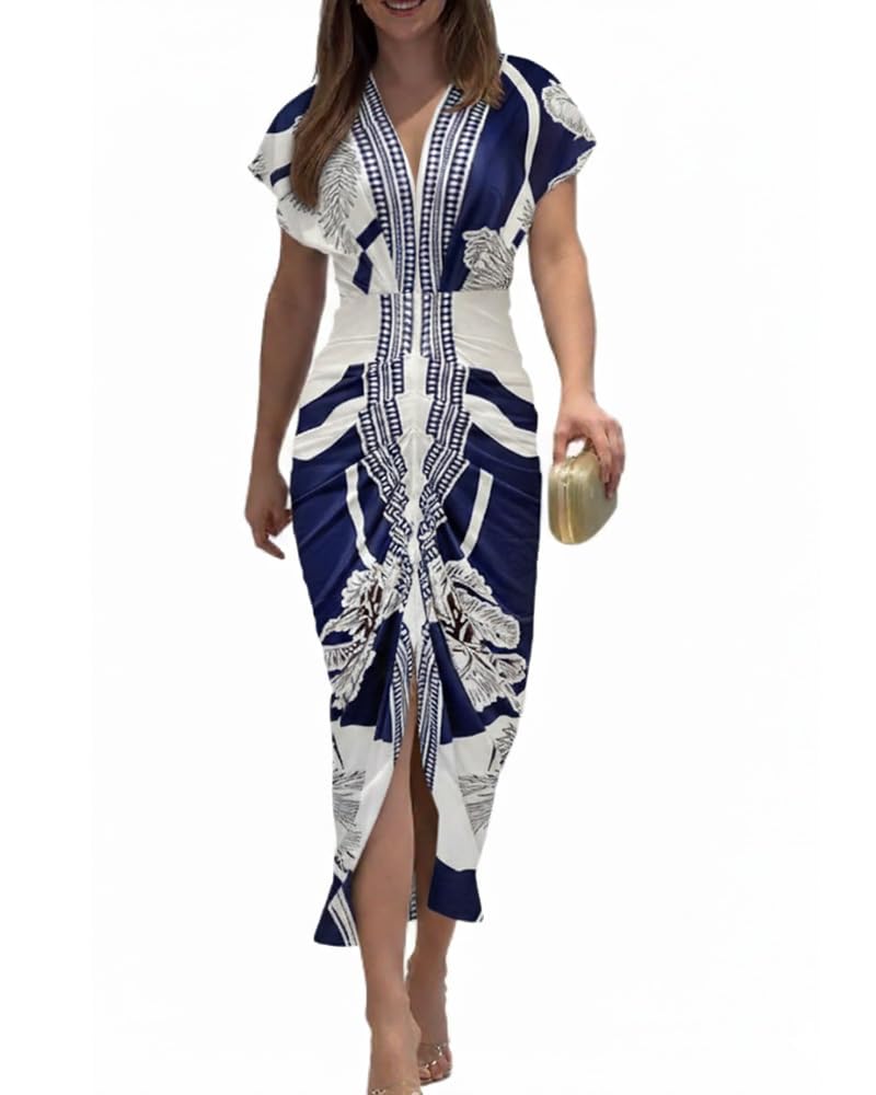 Γυναικείο Ρόμπα Chinee – Βαθύ V Λαιμόκοψη, Midi Bodycon Κοψίματος με Ρυτίδωση & Κομψή Σχίσιμο