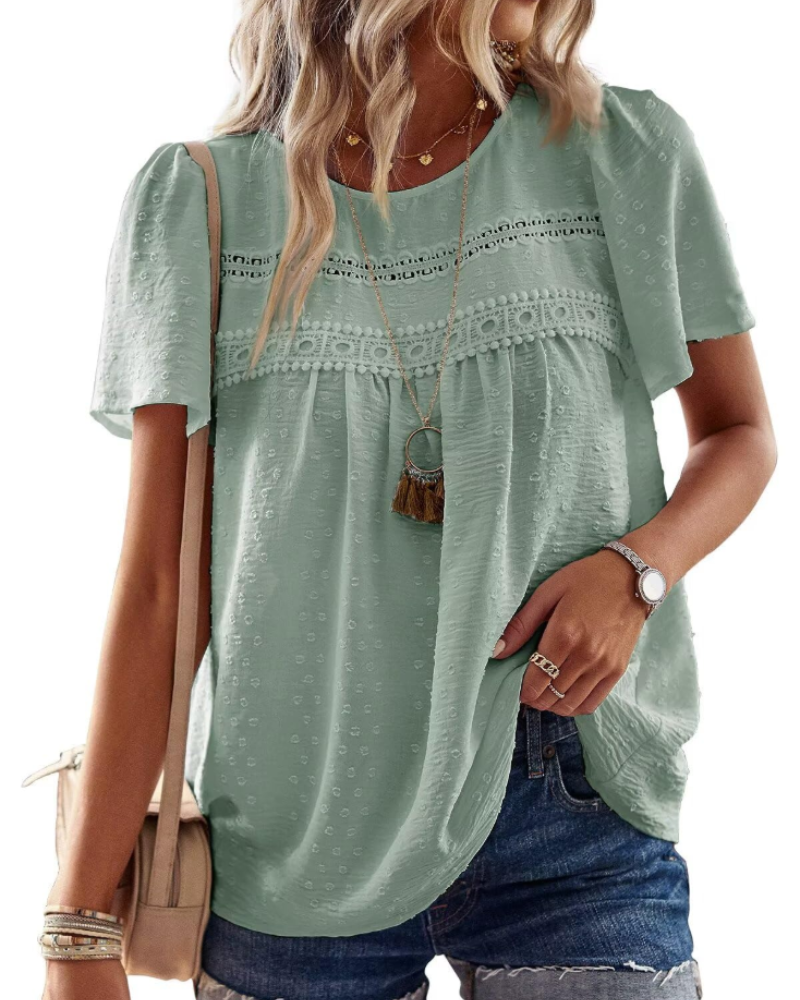 Naira Bluse Damen – Boho-Top aus Musselin mit Spitze & fließendem Schnitt