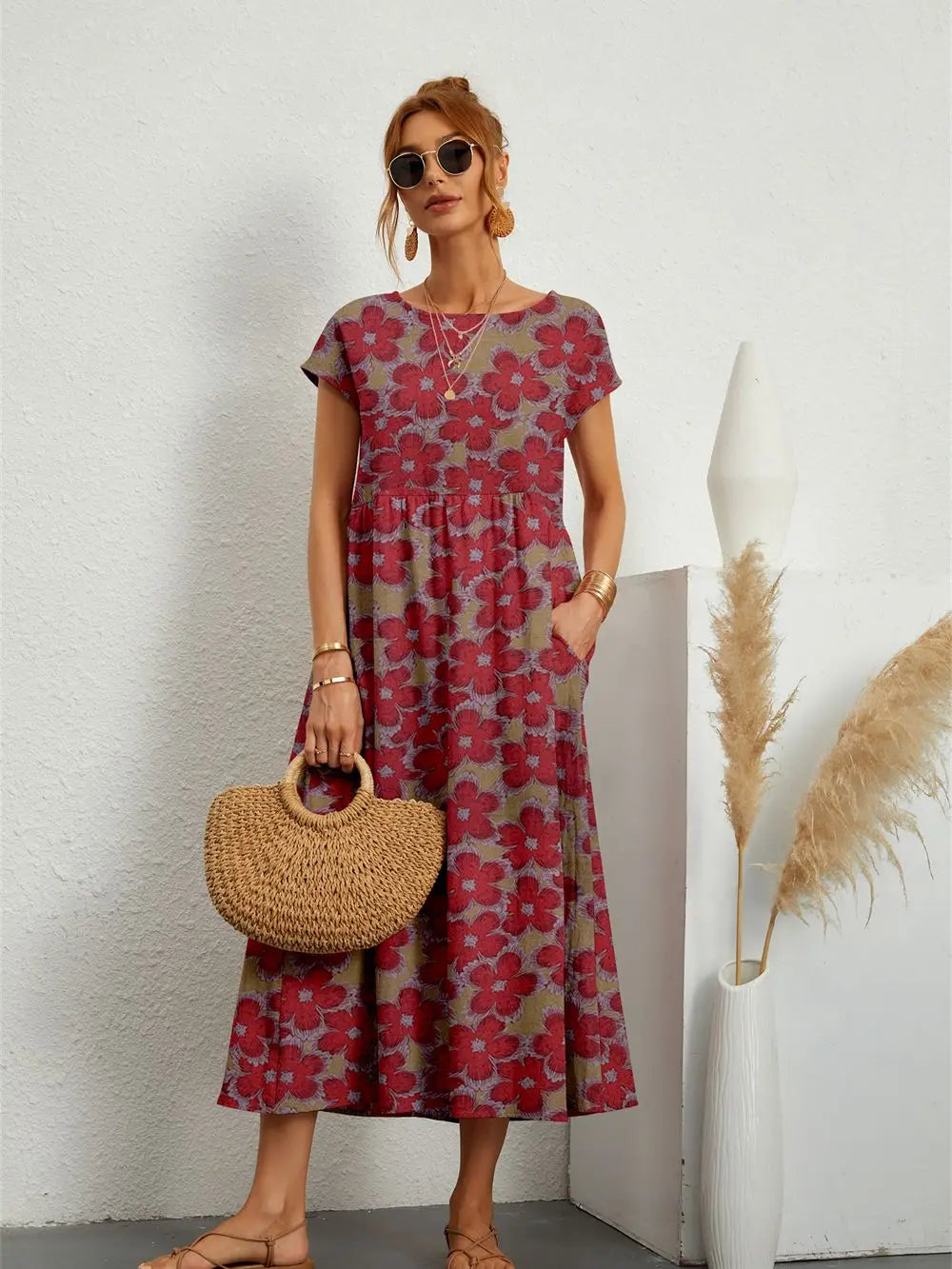 Remi Robe Midi Femme – Robe Fleurie avec Coupe Décontractée & Élégance Naturelle d’Été