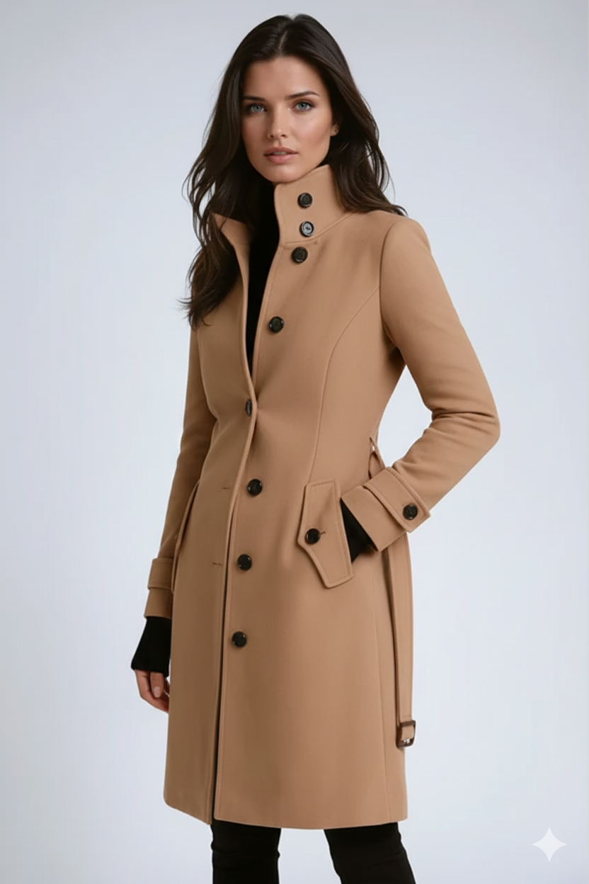 Sandy Trenchcoat Femme – Manteau Hiver avec Col Haut & Coupe Cintrée Élégante