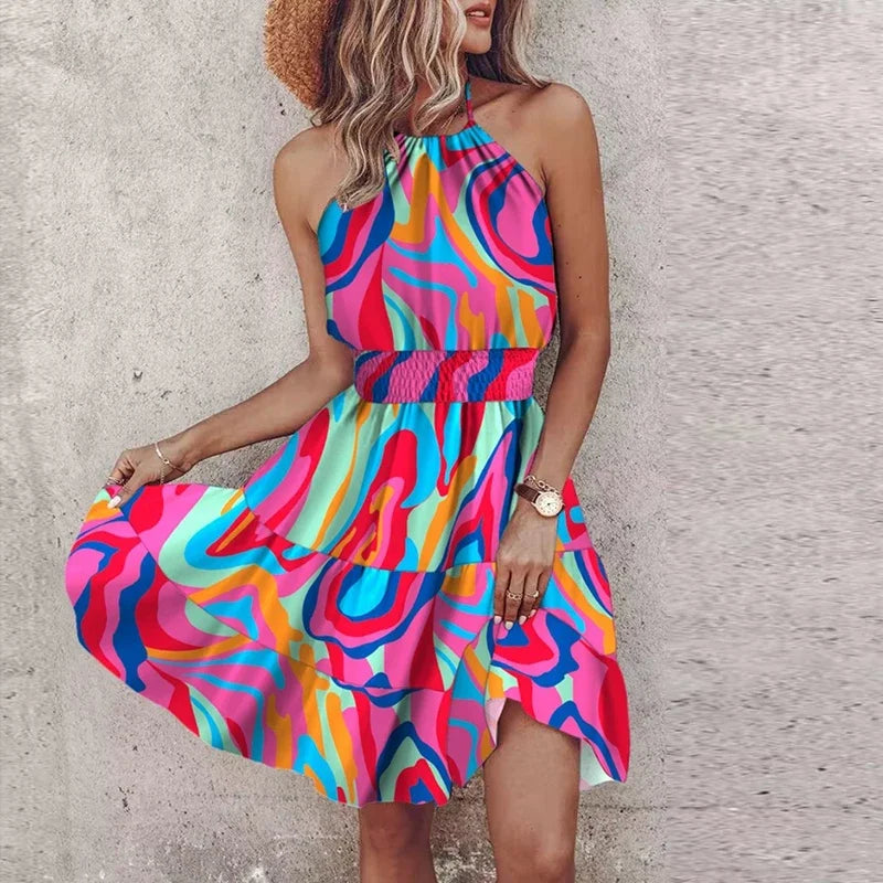 Jocea Robe Courte Femme – Robe d’Été Bohème Aérienne avec Imprimé Coloré & Coupe Confortable