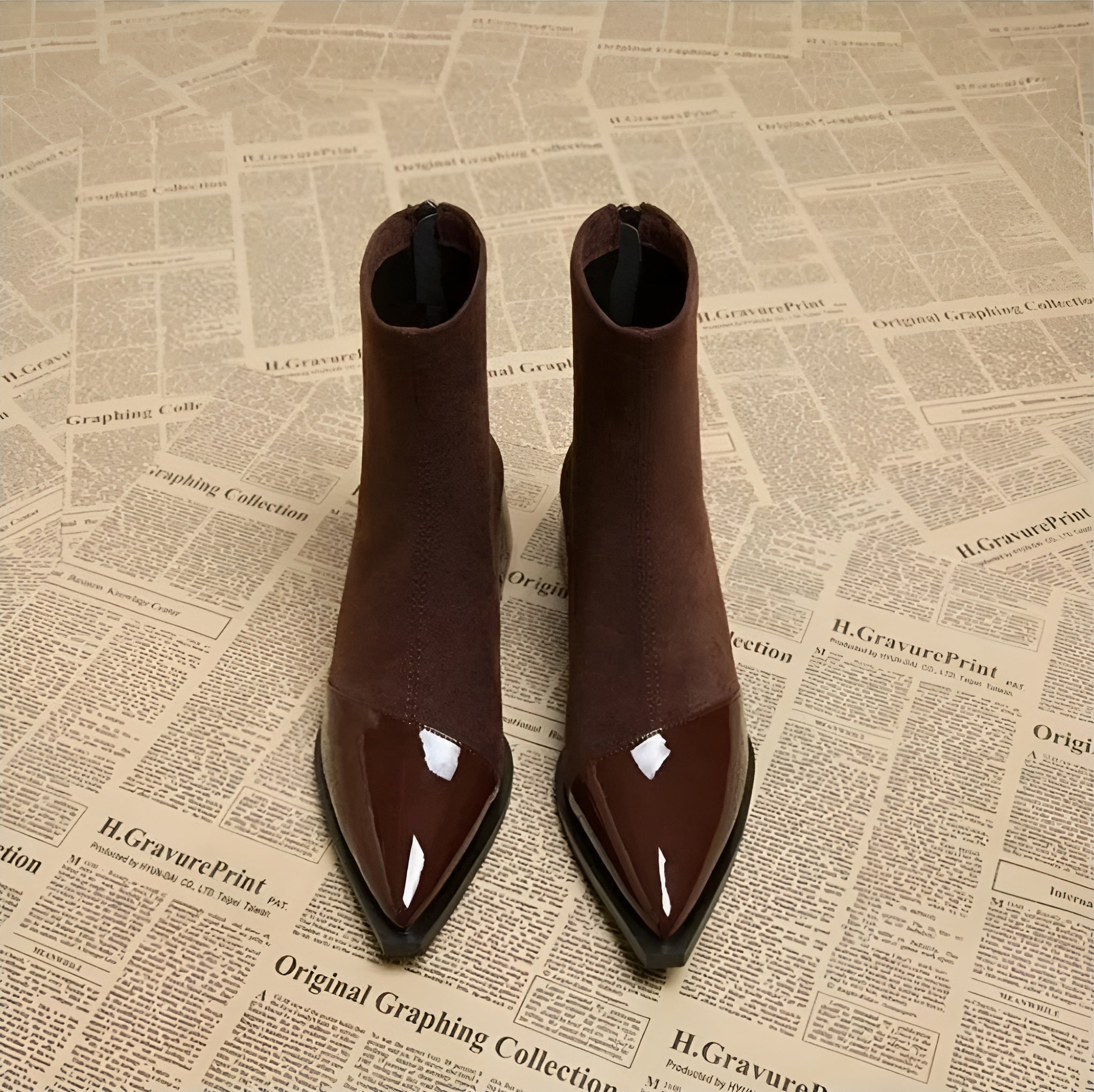 Botins Gracia Mulher – Botas Elegantes em Camurça com Detalhes em Verniz e Salto Bloco Confortável