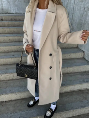 Riana Manteau Long d’Hiver Femme – Chaud Ceinturé avec Style Croisé Classique