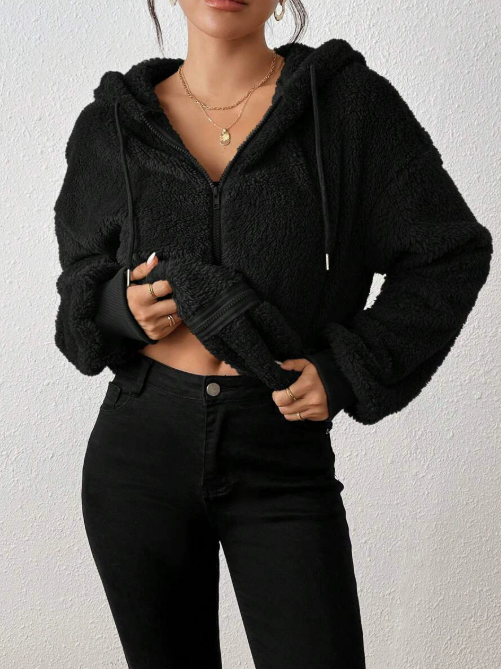 Adelyn Women's Jacket – Soft & Warm Plush Zip-Up Hoodie Cardigan for Autumn/Winter