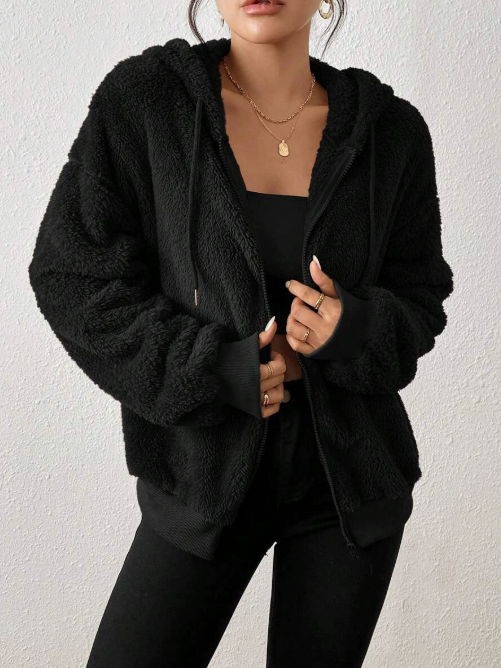 Adelyn Women's Jacket – Soft & Warm Plush Zip-Up Hoodie Cardigan for Autumn/Winter