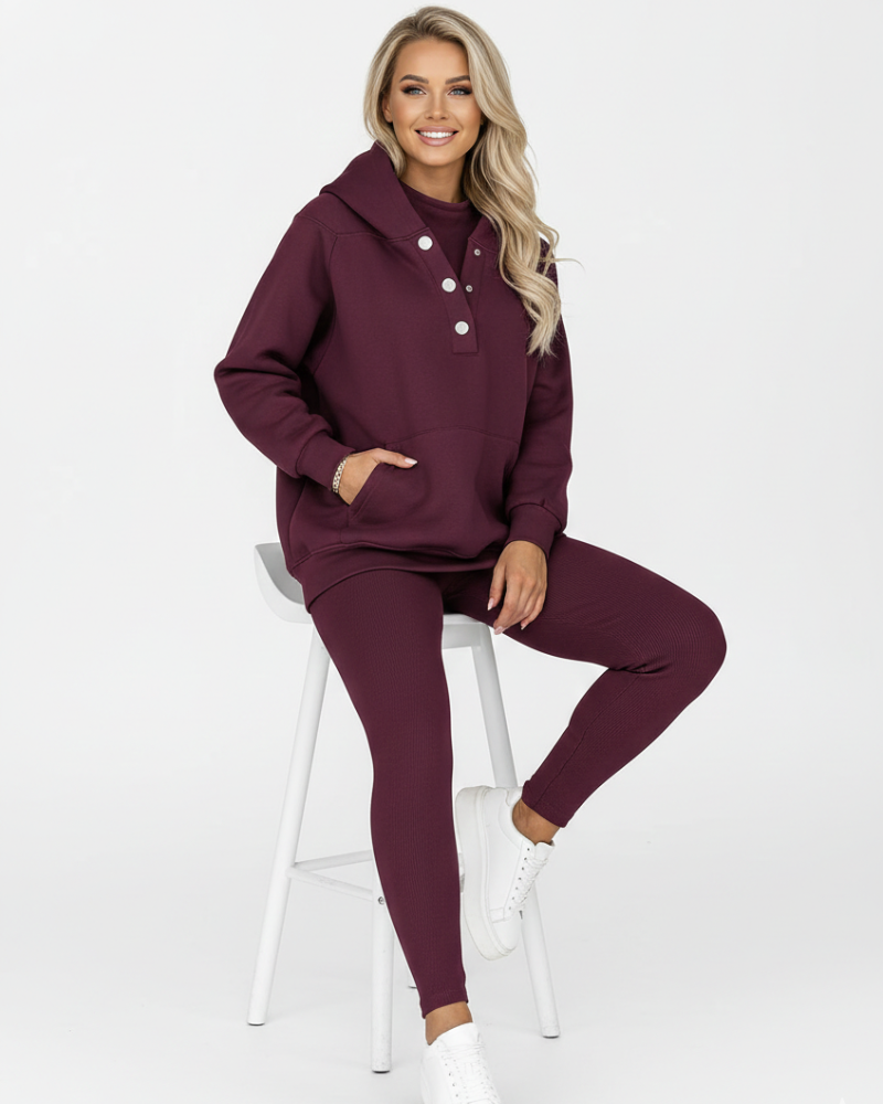 Lysa Dames Loungewear Set – Comfortabele Set met Trui met Kangoeroezak & Hoge Taille Broek