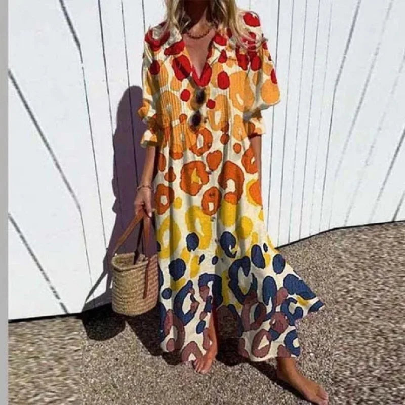 Melissa lange bohemienjurk voor dames – diepe V-hals, vloeiende en lichte silhouet voor de zomer