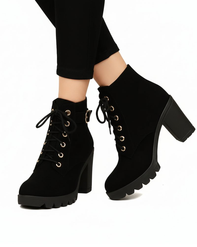 Luciana Bottines Femme Style Martin à Boucle Métallique – Talon Épais Confortable & Style Moderne