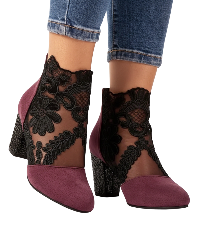 Chelsea Sapatos Femininos em Malha – Sapatos Elegantes com Padrão Floral e Salto
