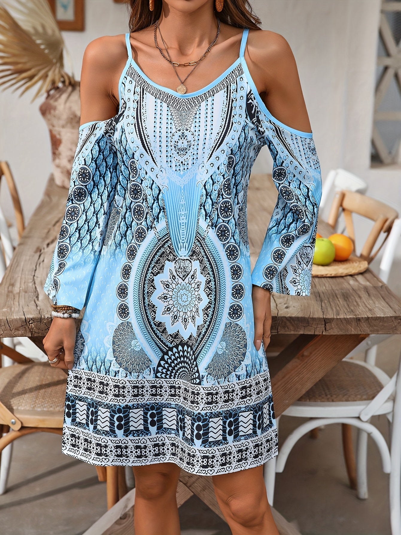 Soleandra Damesjurk – Halflange Boheemse Mouwloze Jurk met Vintage Chic Print voor de Zomer