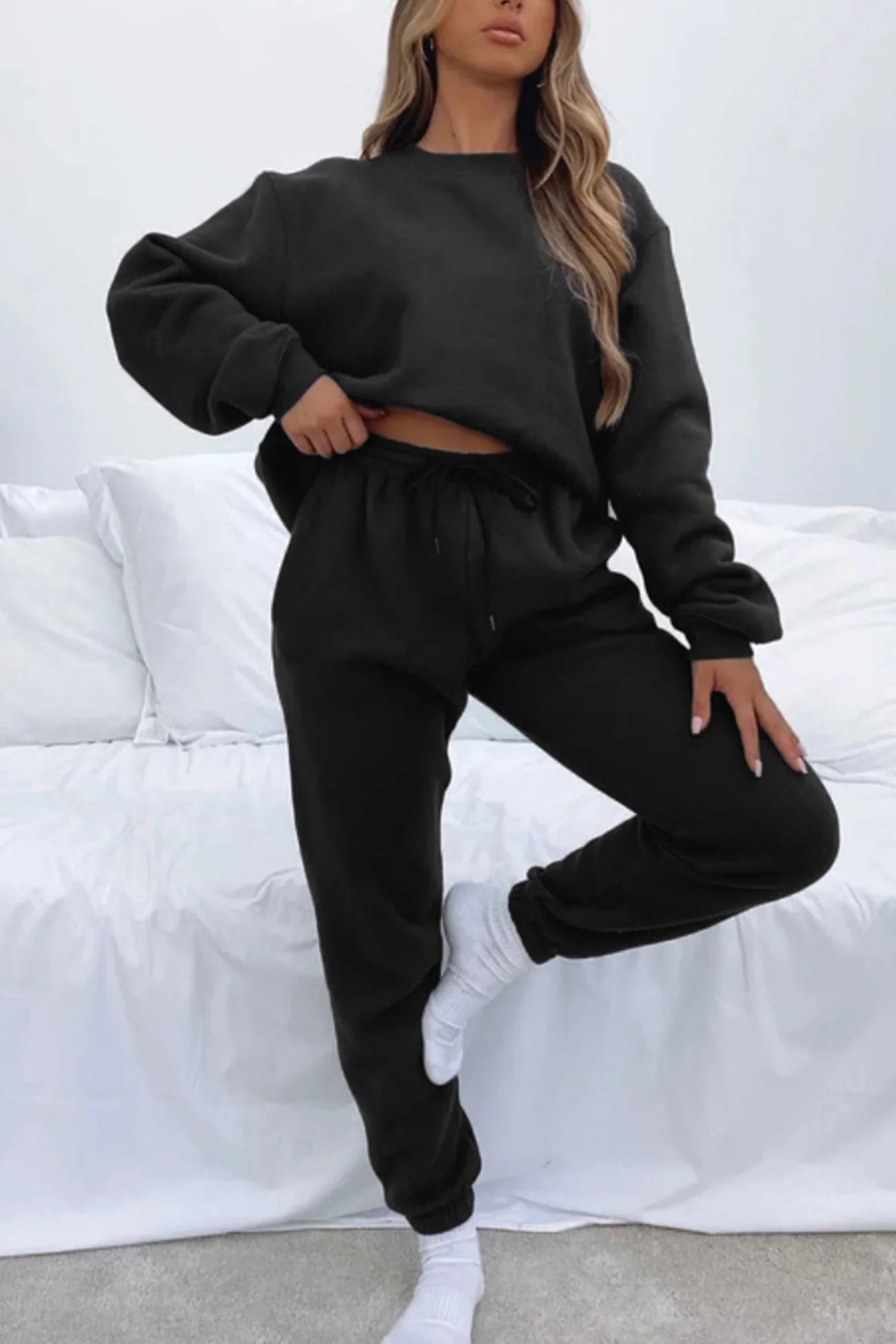 Ruby Ensemble Női – Laza 2 Részes Szett Bő Pulóverrel és Kötős Melegítőnadrággal