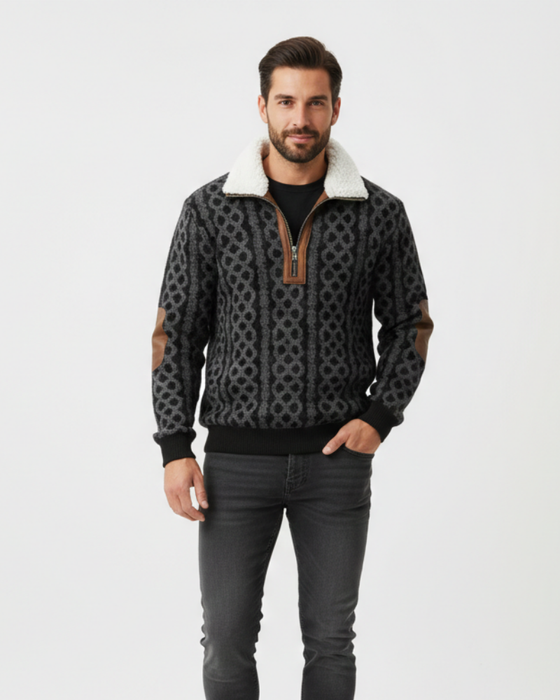 Quade Herretrøye med Dobbelt Krage – Isolerende Strikk, Varig Komfort og Ren Stil