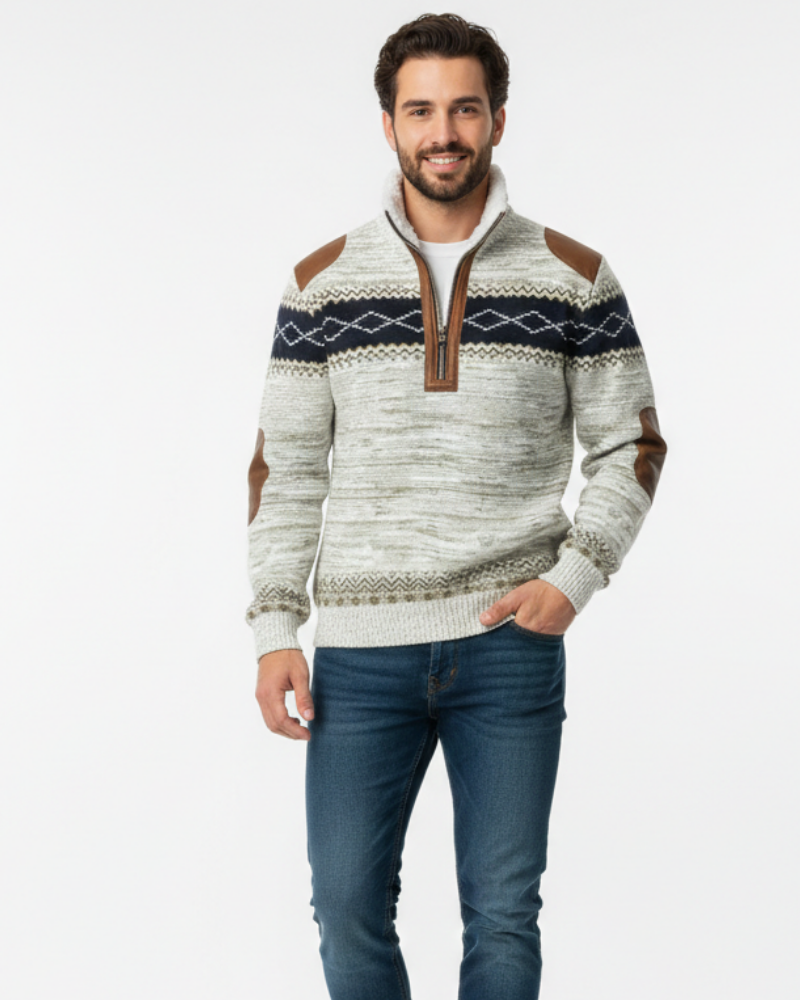 Quade férfi pulóver dupla gallérral – Szigetelő kötött anyag, tartós kényelem és letisztult stílus