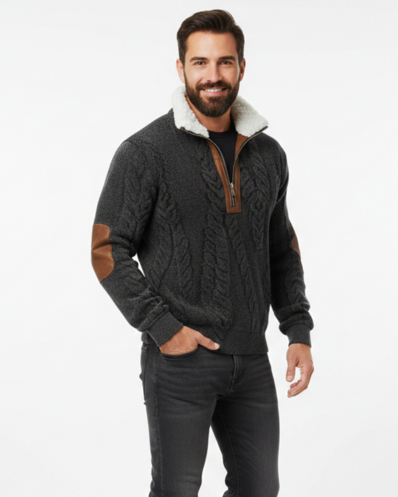 Quade férfi pulóver dupla gallérral – Szigetelő kötött anyag, tartós kényelem és letisztult stílus