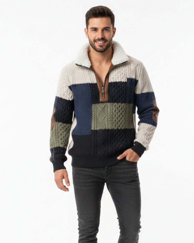 Quade Herretrøye med Dobbelt Krage – Isolerende Strikk, Varig Komfort og Ren Stil