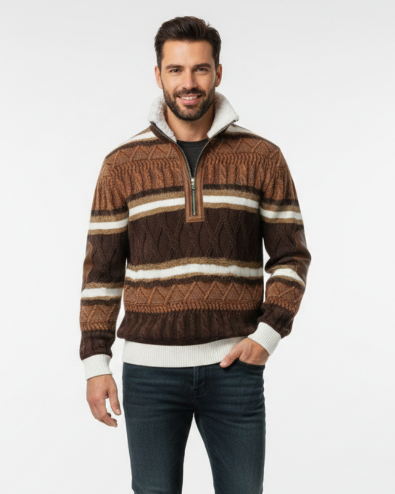 Quade Herretrøye med Dobbelt Krage – Isolerende Strikk, Varig Komfort og Ren Stil