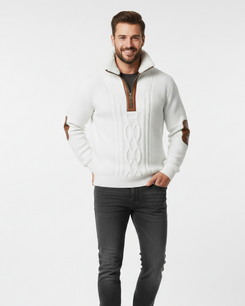 Quade Herretrøye med Dobbelt Krage – Isolerende Strikk, Varig Komfort og Ren Stil