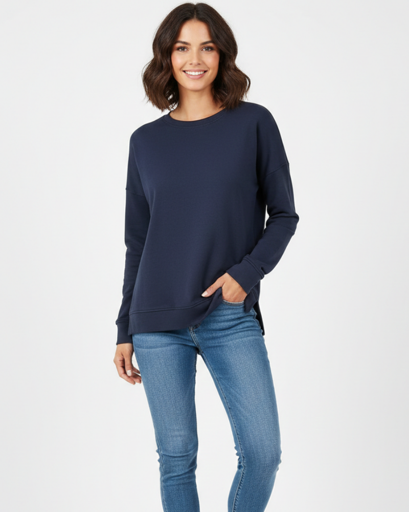 Clang Sweatshirt Bomuld Kvinde – Komfortabel Trøje Relaxed Pasform med Rund Hals & Ribbet Afslutning