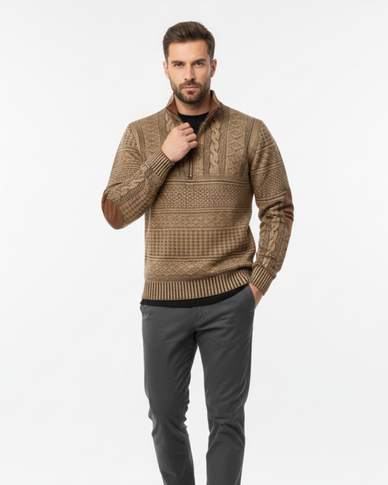 Matteo Pull Homme Zippé en Maille – Coton Mélangé Chaud Regular Fit Casual & Smart-Casual