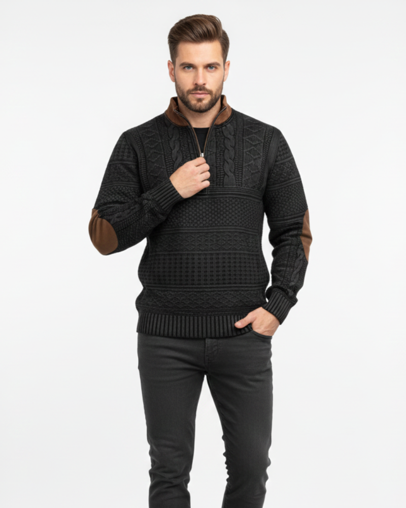 Matteo Pull Homme Zippé en Maille – Coton Mélangé Chaud Regular Fit Casual & Smart-Casual