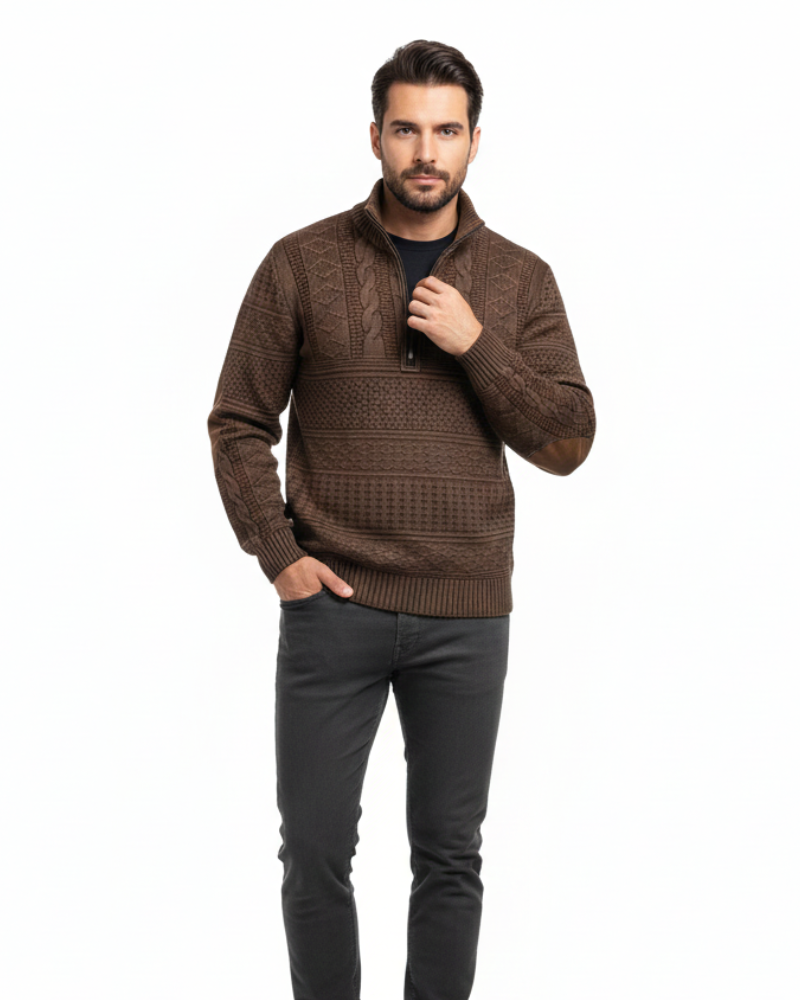 Matteo Pull Homme Zippé en Maille – Coton Mélangé Chaud Regular Fit Casual & Smart-Casual