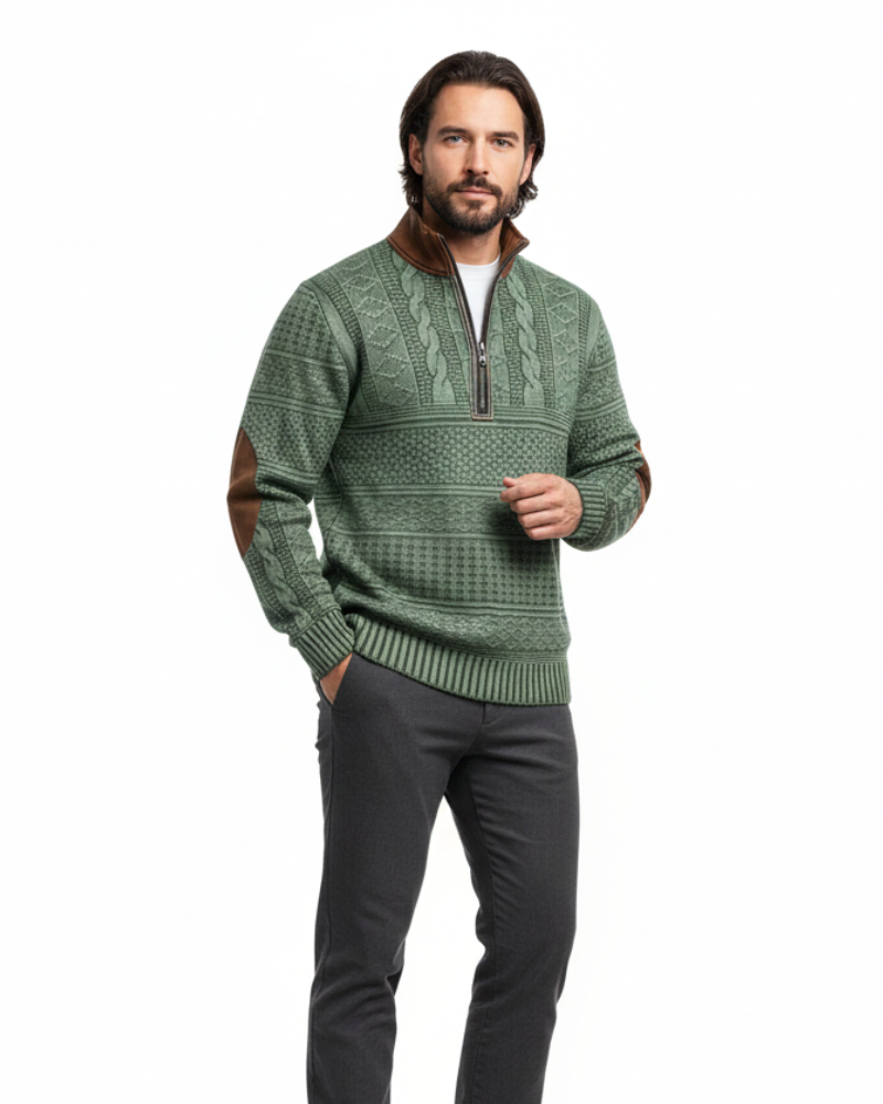Matteo Heren Trui met Rits in Gebreide Stof – Warme Gemengde Katoen Regular Fit Casual & Smart-Casual