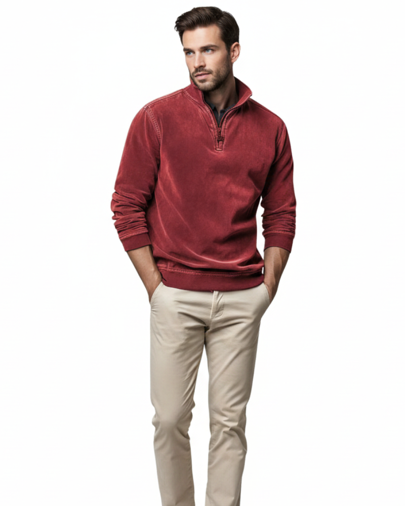 Luka Pull Polaire Herre med Kvart Lynlås – Varm Sweatshirt Regular Fit Casual Efterår & Vinter