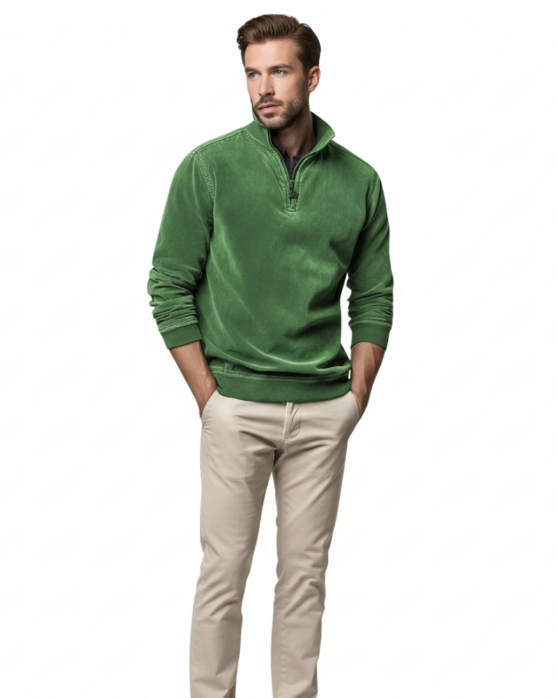 Luka Pull Polaire Herre med Kvart Lynlås – Varm Sweatshirt Regular Fit Casual Efterår & Vinter
