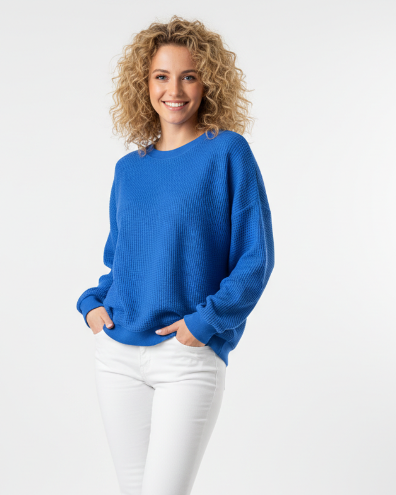 Dahlia Pull Femme Maille Waffle – Coupe Oversize, Coton Doux & Style Casual Confort