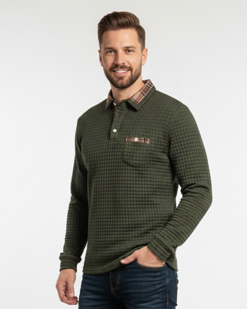 Julian Polo Herre Rutete – Elegant Polo i Pustende Bomull med Klassisk Krage