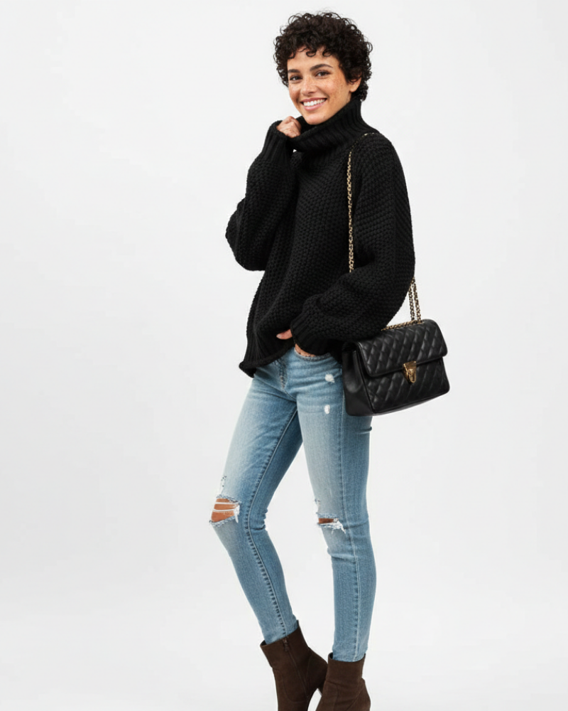 Ember Women's Turtleneck Sweater – Warm Elegant Knit Regular Fit with Long Sleeves