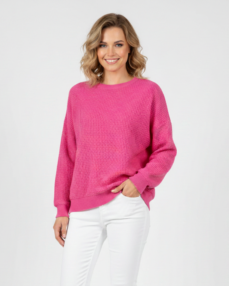 Dahlia Pull Femme Maille Waffle – Coupe Oversize, Coton Doux & Style Casual Confort