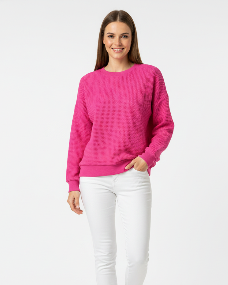 Dahlia Pull Femme Maille Waffle – Coupe Oversize, Coton Doux & Style Casual Confort