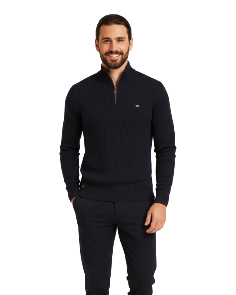 Zayne férfi pulóver félcipzárral – normál szabású, luxus kevert pamutból
