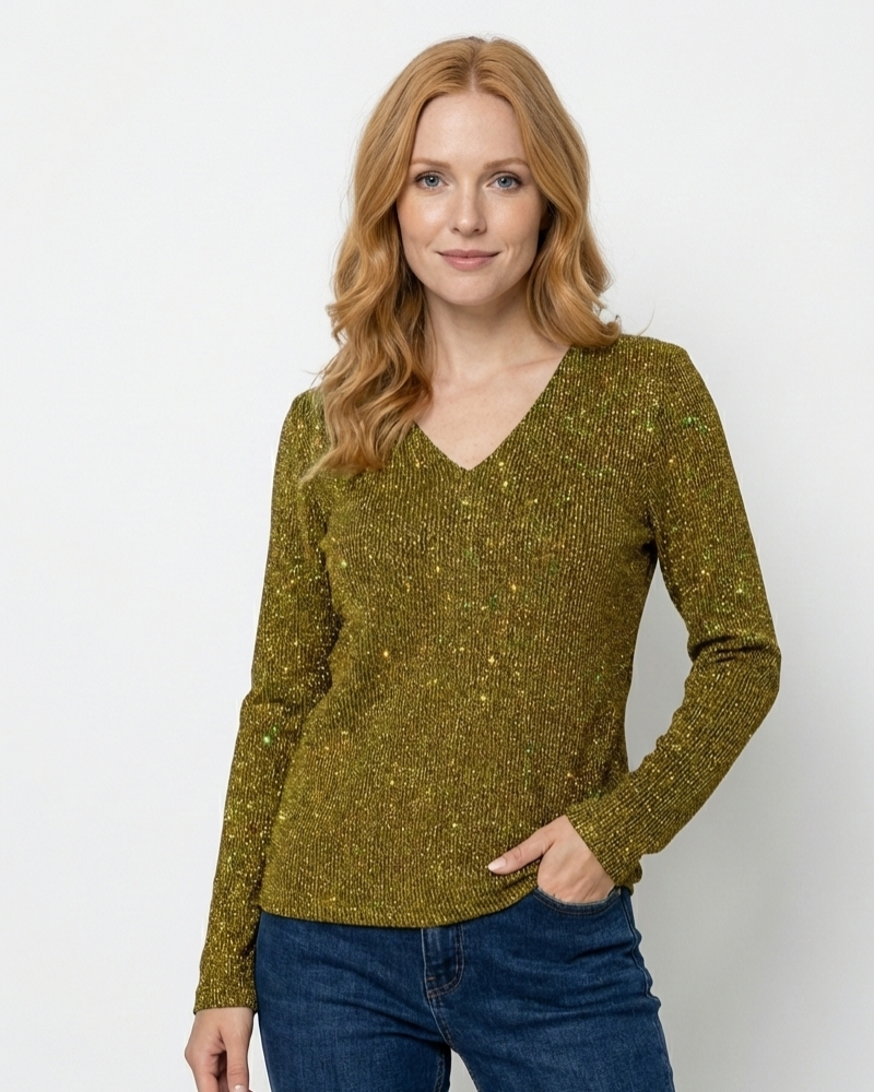 Blusa Original Zane Mulher Decote em V – Blusa Leve Brilhante Elegante para Primavera e Verão