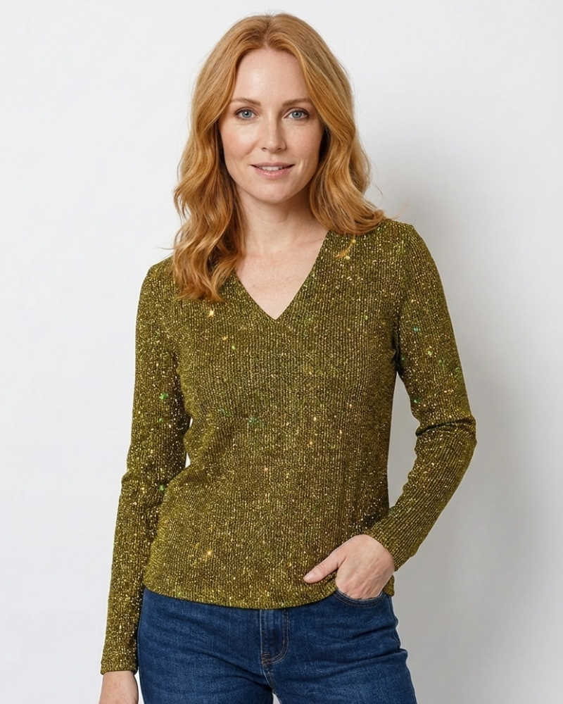 Blusa Original Zane Mujer Cuello en V – Blusa Ligera Brillante Elegante para Primavera y Verano