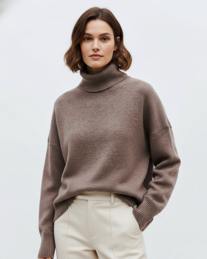 Clara Pull Col Oversize Femme – Tricot Chaud en Mélange Laine Mérinos Style Vintage