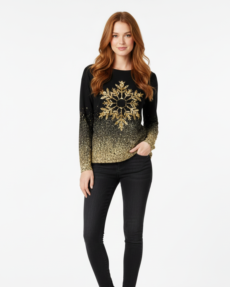 Trinity Maglione di Natale Donna – Maglione Festivo in Maglia con Fiocchi d'Oro Taglio Ampio