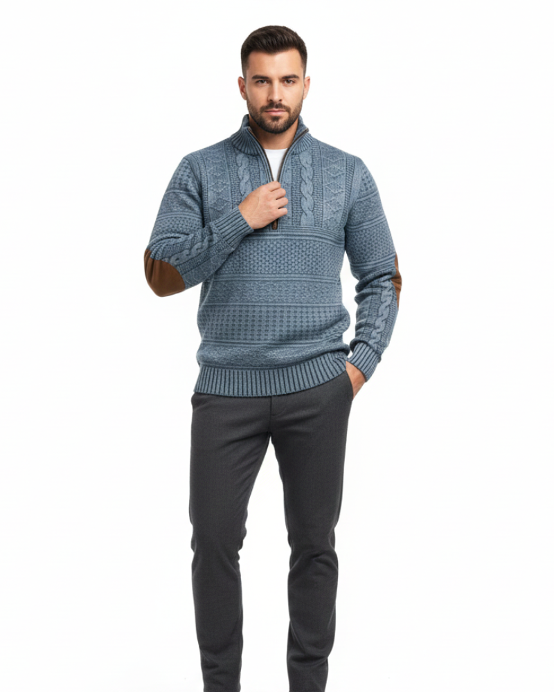 Matteo Pull Homme Zippé en Maille – Coton Mélangé Chaud Regular Fit Casual & Smart-Casual