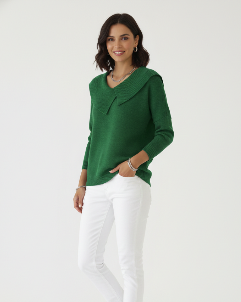 Alice Pull Femme Hiver en Laine Mélangée – Motif Festif & Col à Revers Élégant