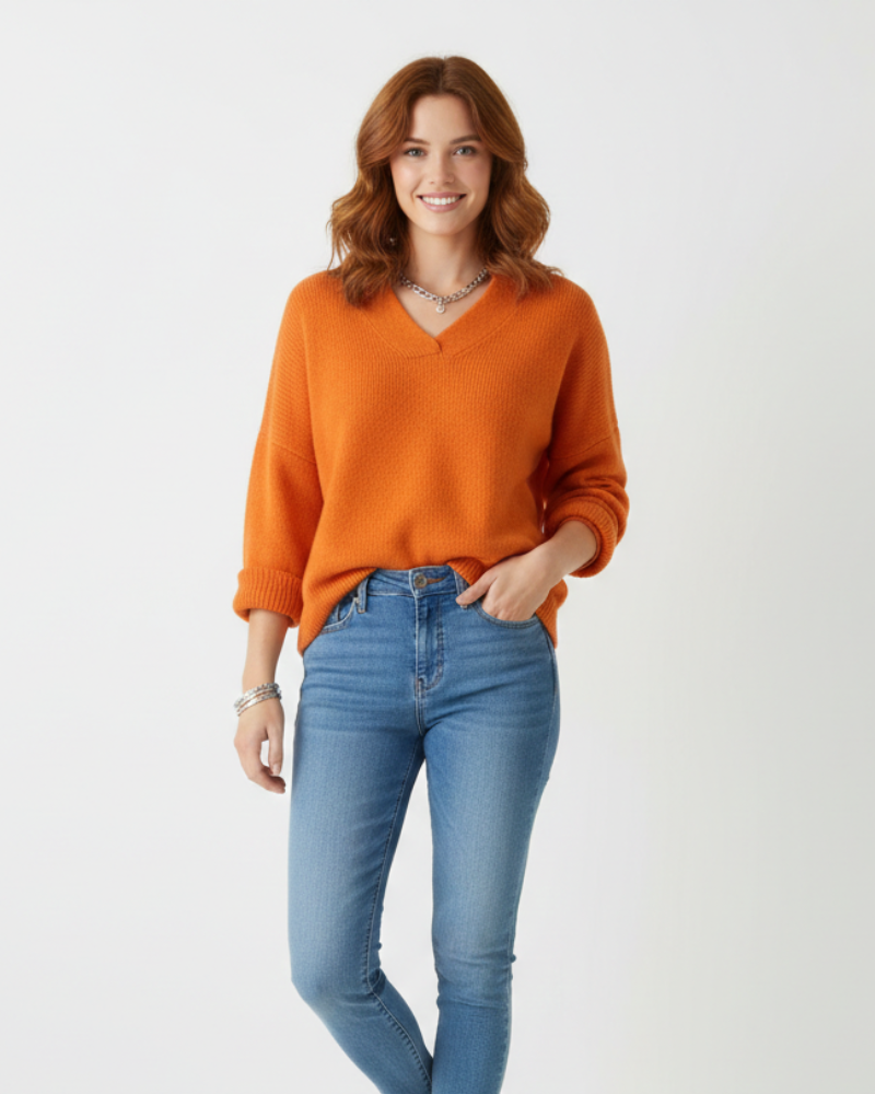 Jersey Alexandra para mujer con cuello en V suave – Corte fluido y elegancia diaria otoño/invierno