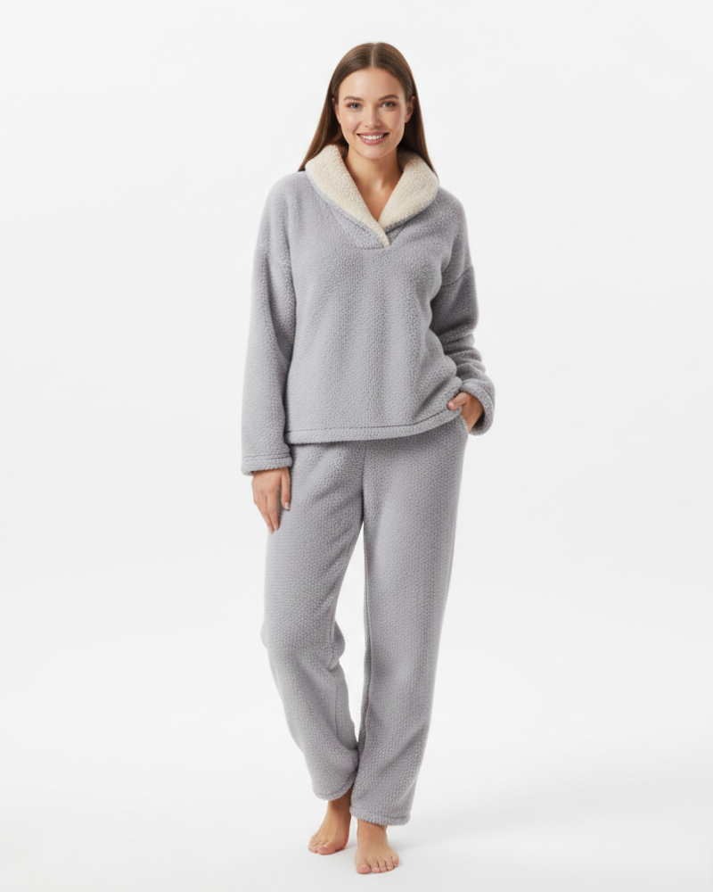 Emmalyn Pyjama Polaire Femme – Ensemble Doux et Chaud avec Haut Manches Longues et Pantalon